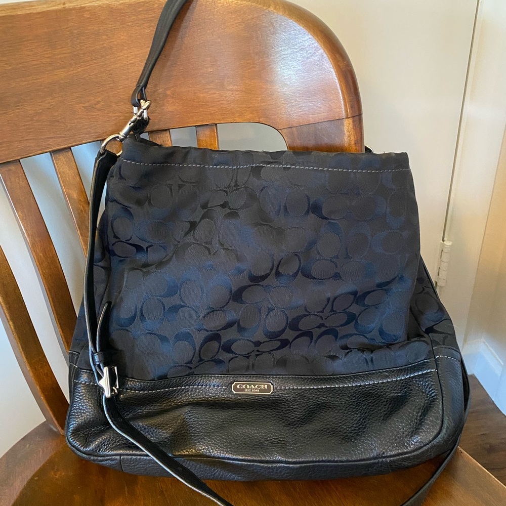Coach shoulder/crossbody bag. Black signature jacquard